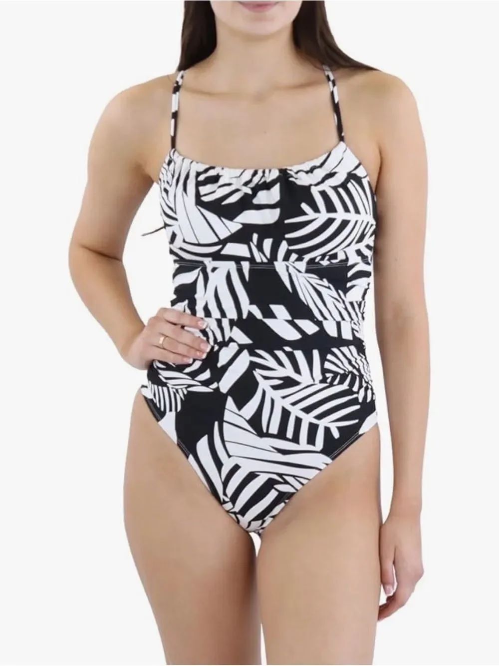 BCBGMAXAZRIA Womens Ruched Tummy Control One Piece Swimsuit, Black, Medium, NWT